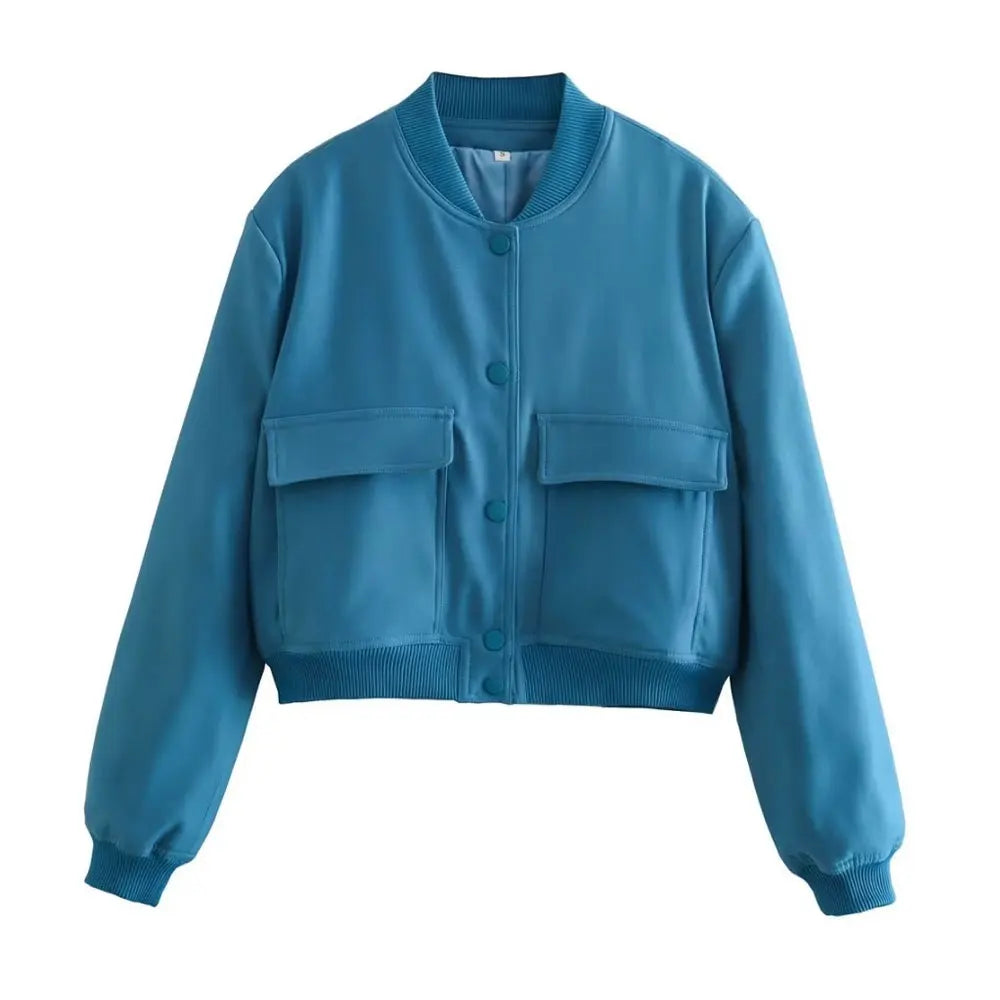 Women Fashion With Pockets Bomber Jacket Coats