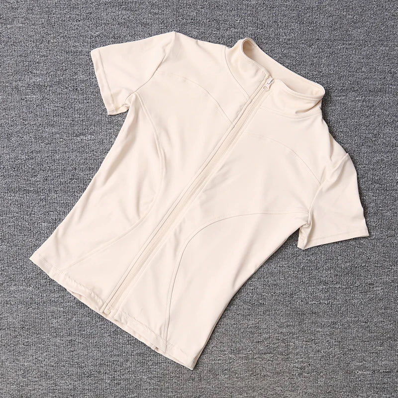 Women sport wear Slim Fit Polyester Quick-drying Full Zip Outdoor  Tights Short Sleeves Women's Yoga Wear