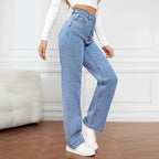 New Fashion Washed High-waisted Jeans Wide-leg Pants