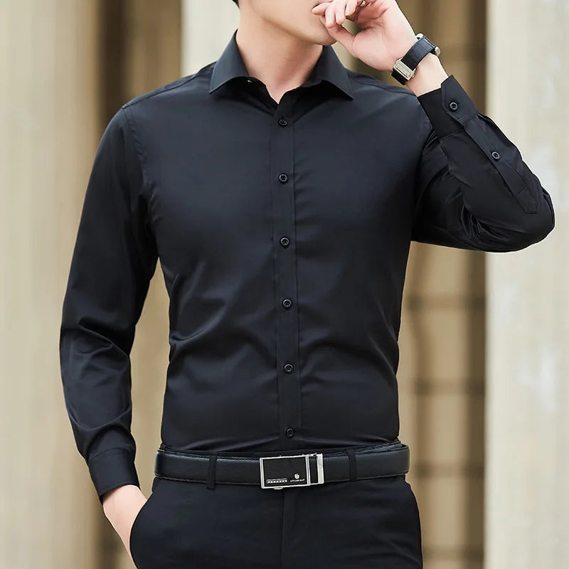 Men Casual Slim White Long Sleeve Shirt Brand Clothes