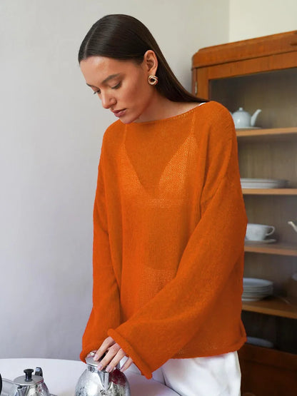Pullover Women's Solid See-through T-Shirt Loose Casual Pullover
