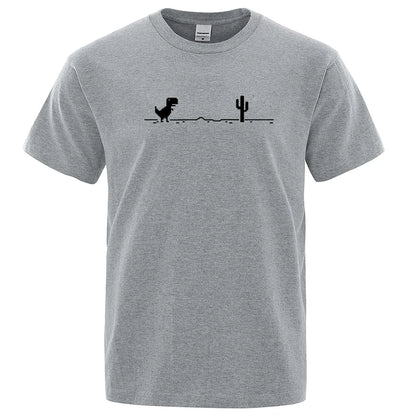 Mens T-shirts Printed Dinosaur Cactus Cotton T-shirt