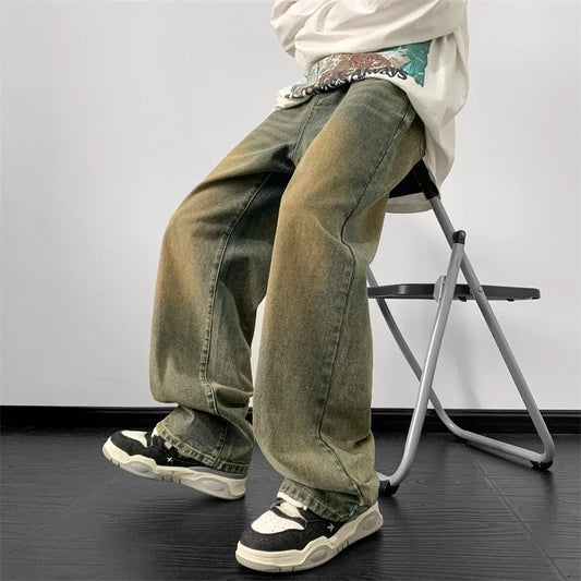Wide Leg Jeans Male Loose Straight Denim Pants