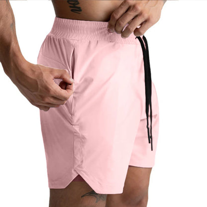 New Men's Shorts Single-Layer Quick Dry Solid Color Running Fitness Sports