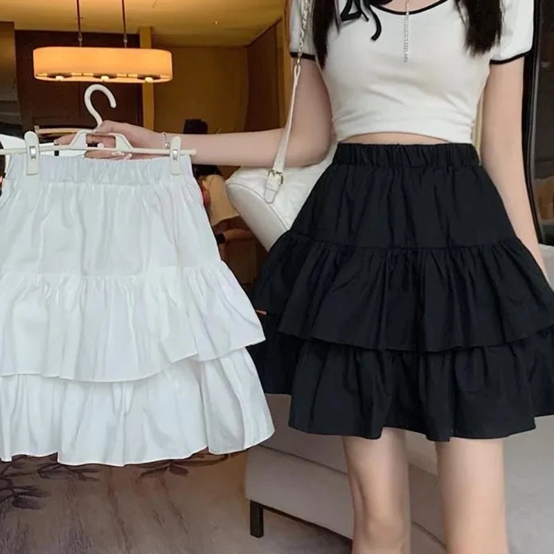 Women White Skirt Elastic Waist Summer Dress