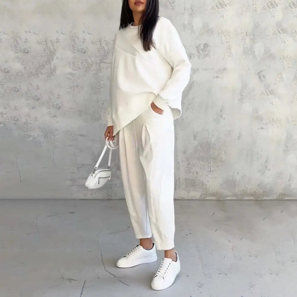 Women's Top Pants Set with Irregular T-shirt