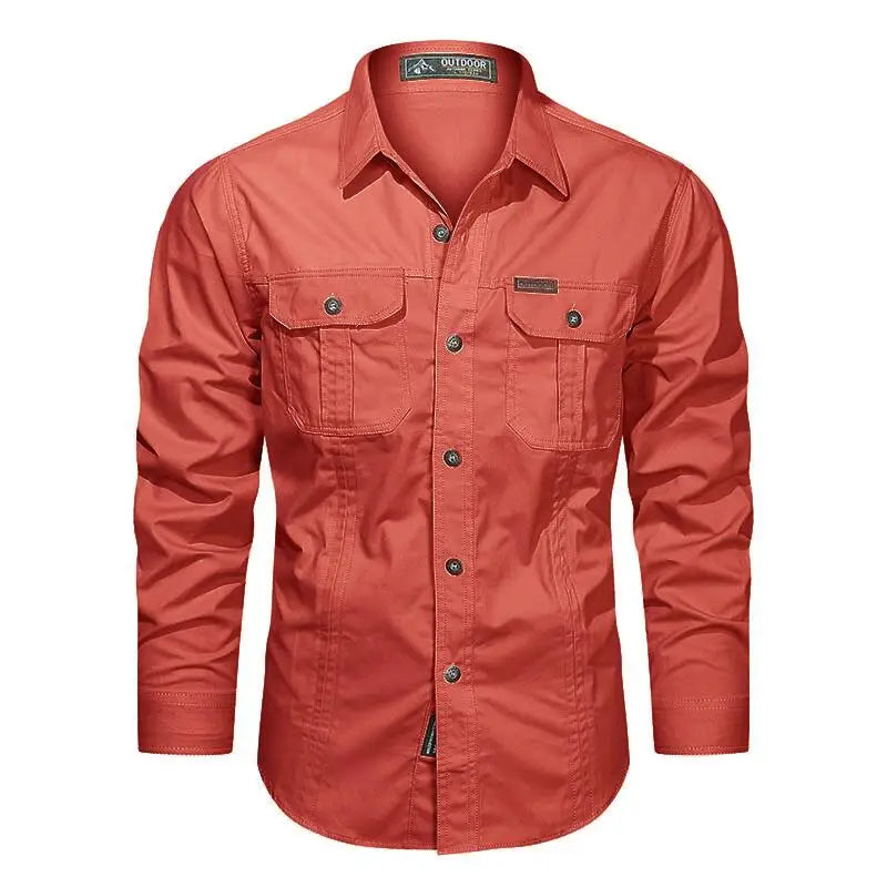 Spring Cotton Cargo Shirt for Men Long Sleeve Multi-Pocket Shirts