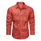 Spring Cotton Cargo Shirt for Men Long Sleeve Multi-Pocket Shirts