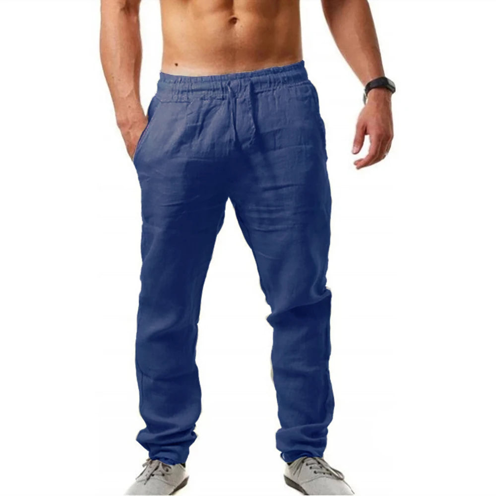 Men's Cotton  Long Pants Summer Solid Color Linen pants