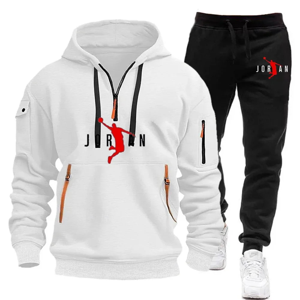 men's zipper multi-pocket hoodie loose casual sweater suit spring and autumn