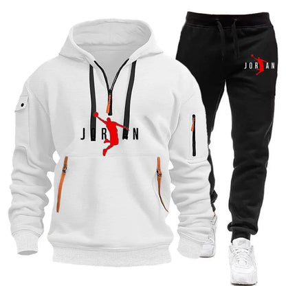 men's zipper multi-pocket hoodie loose casual sweater suit spring and autumn