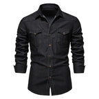 AIOPESON Brand Elastic Cotton Denim Shirt Men Long Sleeve Quality Cowboy Shirts for Men Casual Slim Fit Mens Designer Clothing