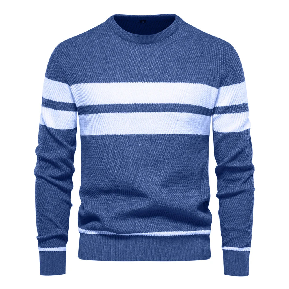Men's Sweater O-neck Patchwork Long Sleeve Warm Slim Sweaters