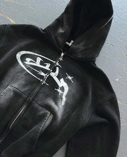 Vintage Fashion Print Zip Up Hoodies Sweatshirt Men and Women Streetwear