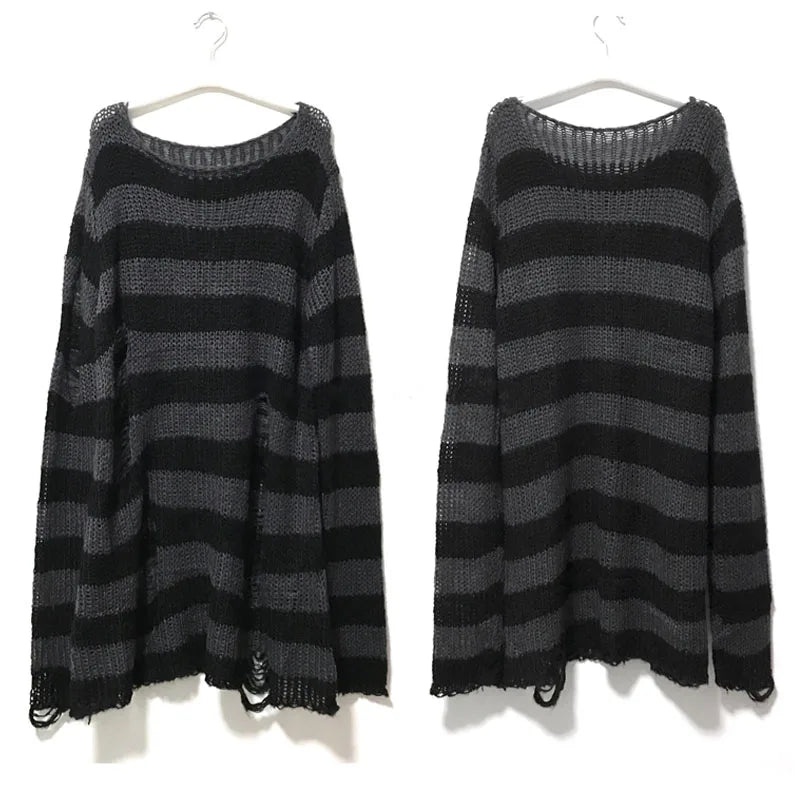 Unisex Sweater Summer Women Striped Cool Hollow Out Hole Streetwear Top
