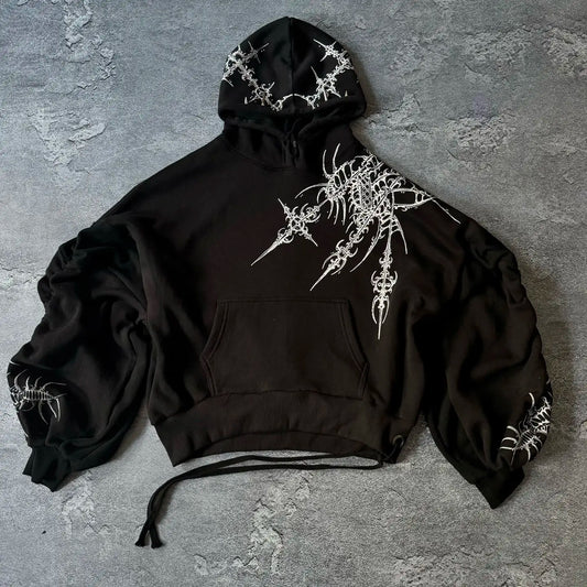 Black Cool Printed Pattern Cotton Pullovers Loose Sweatshirts