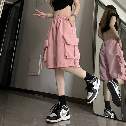 Women High Waist Cargo Shorts Streetwear Female