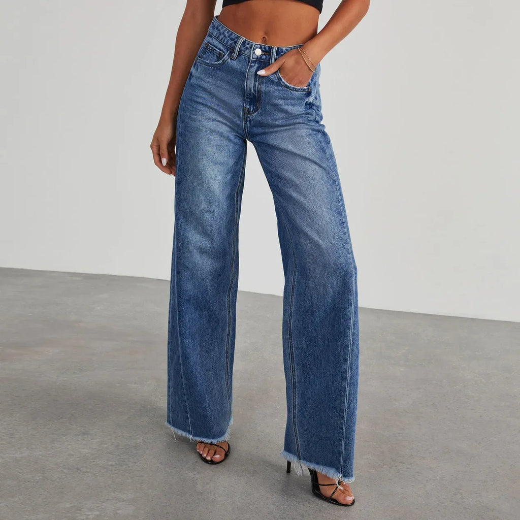 High-waisted Straight-leg Furred Jeans