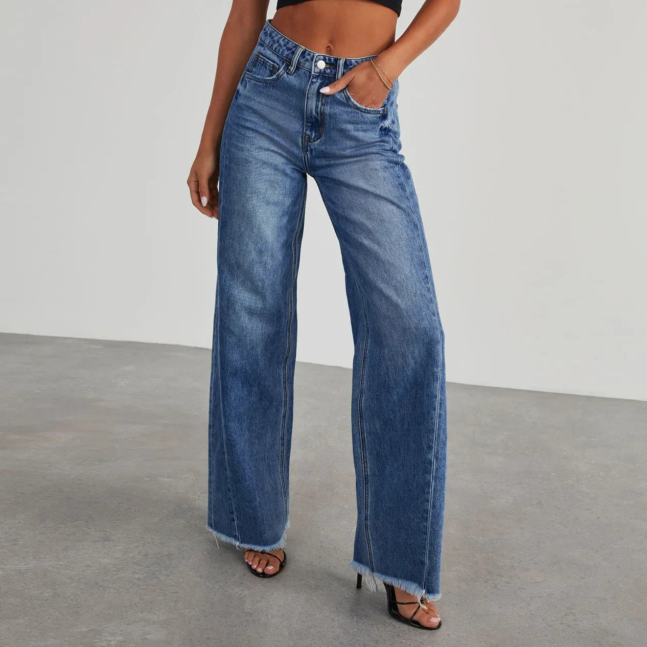 High-waisted Straight-leg Furred Jeans