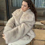 New Fashion Gradient Fluffy Fur Coat Women