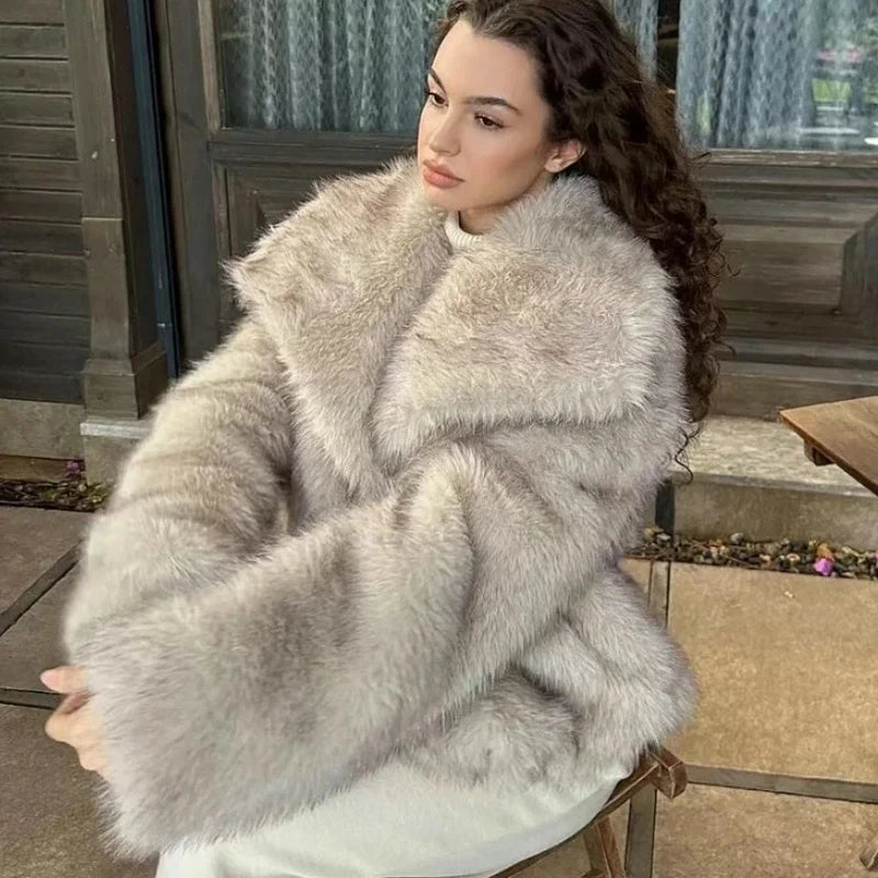 New Fashion Gradient Fluffy Fur Coat Women