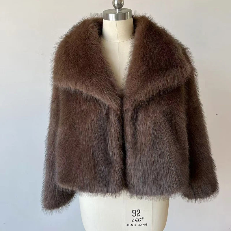 New Fashion Gradient Fluffy Fur Coat Women