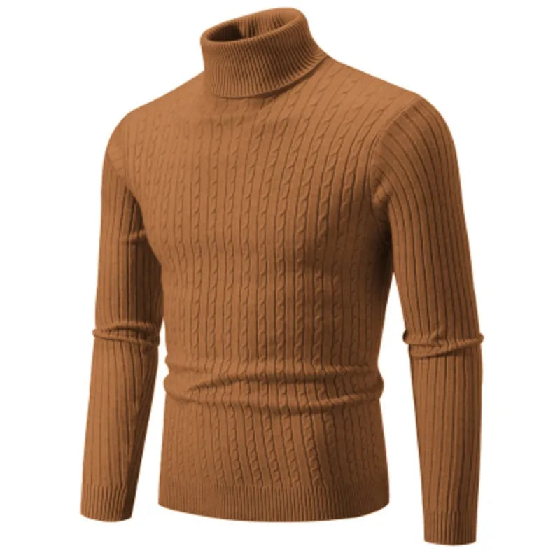 New Men's High Neck Sweater Solid Color Pullover Outdoor Tops