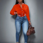 Women's Pure Color Jacket Single-breasted Baseball Jacket