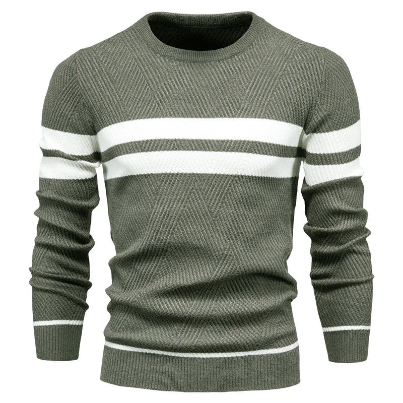 Men's Sweater O-neck Patchwork Long Sleeve Warm Slim Sweaters