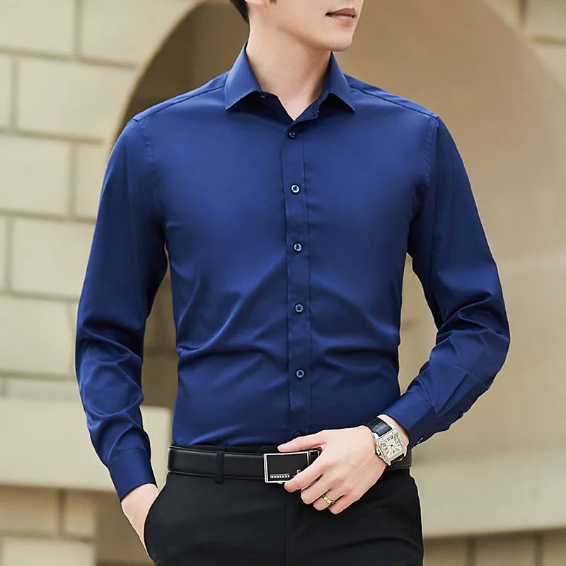 Men Casual Slim White Long Sleeve Shirt Brand Clothes