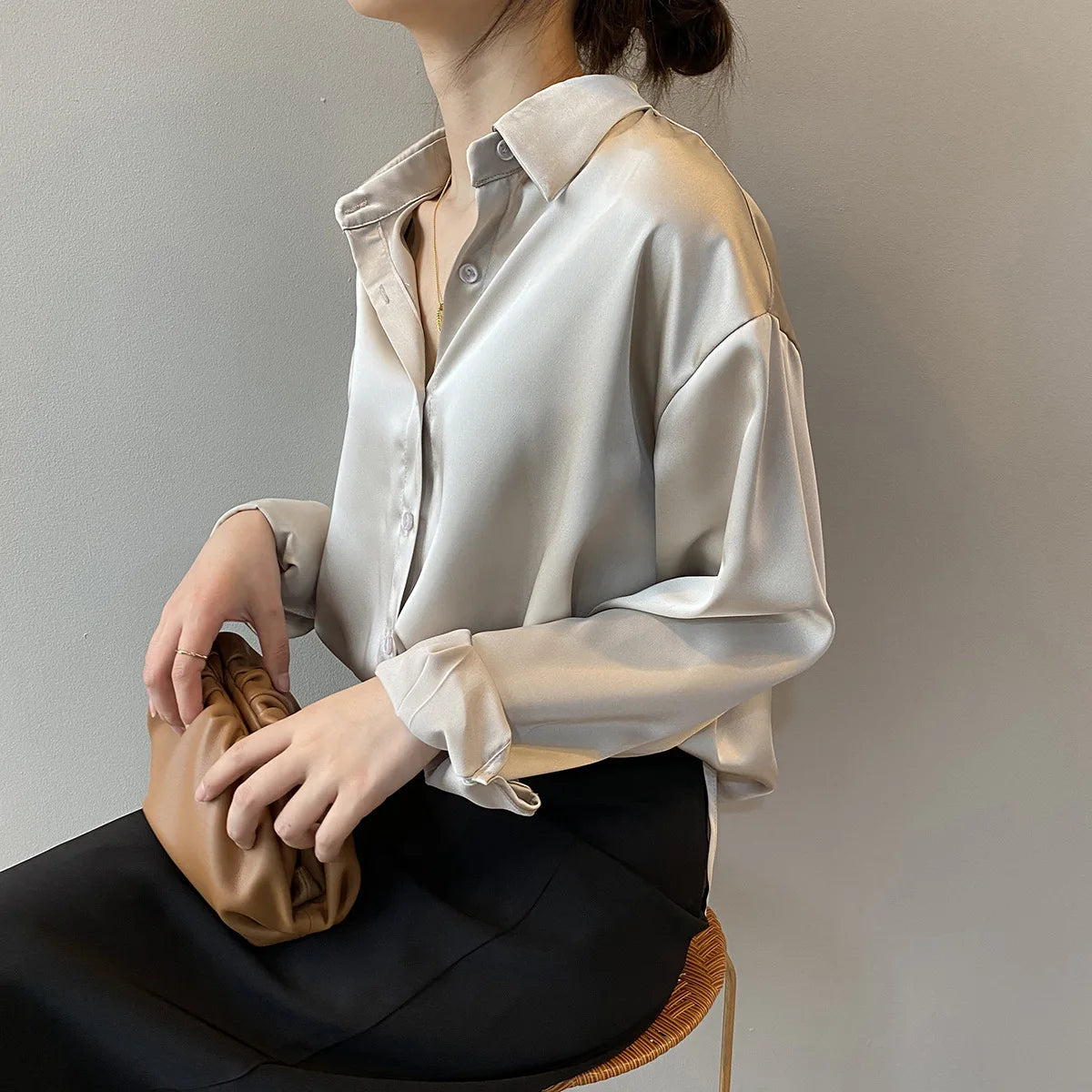 Vintage Blouse Women White Tops Lady Long Sleeves