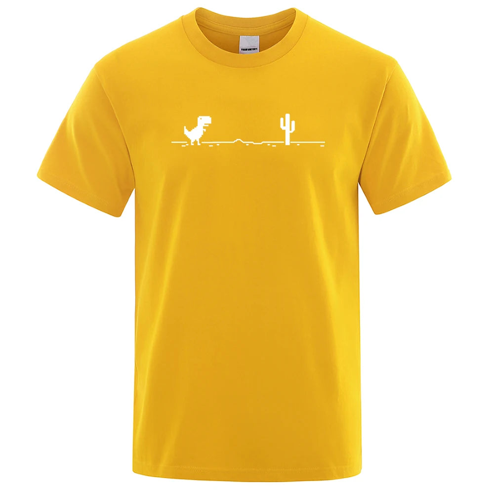 Mens T-shirts Printed Dinosaur Cactus Cotton T-shirt