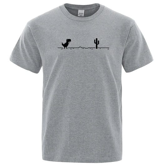 Mens T-shirts Printed Dinosaur Cactus Cotton T-shirt