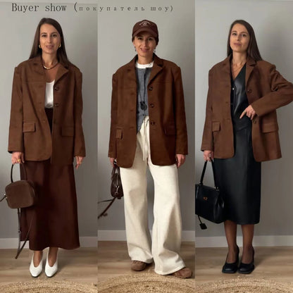 Winter New Women Fashion Suede Basic Jacket Basic Blazer