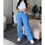 Denim Straight Jeans Wide Leg Women High Waist Loose Pants