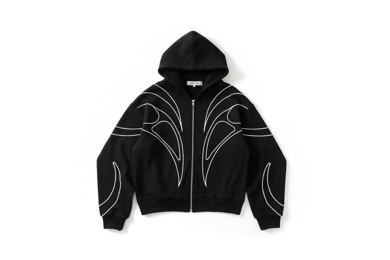 Striped Black Double Zipper Hoodie