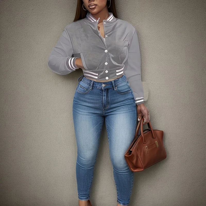 Women's Pure Color Jacket Single-breasted Baseball Jacket