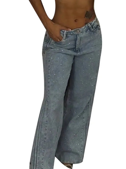 Women Denim Pants Hollow Out Low Rise Jeans