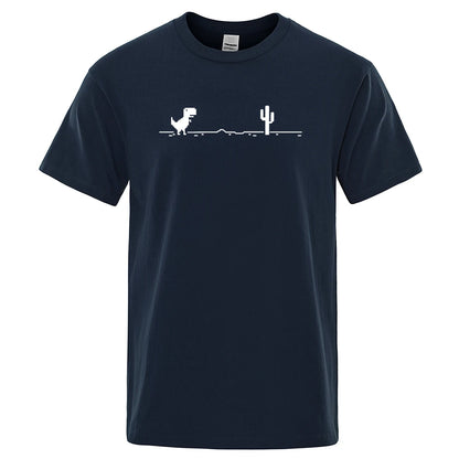 Mens T-shirts Printed Dinosaur Cactus Cotton T-shirt