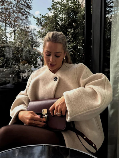 Jacket Fashion O-neck Long Sleeve Coat With Pockets