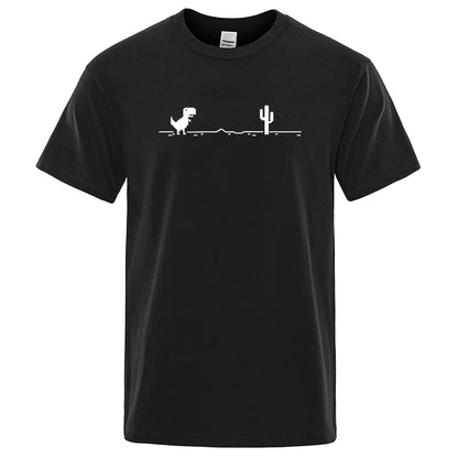 Mens T-shirts Printed Dinosaur Cactus Cotton T-shirt