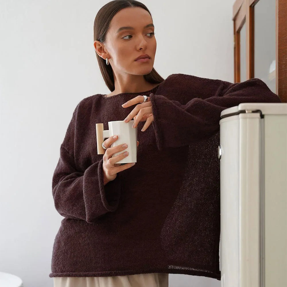 Pullover Women's Solid See-through T-Shirt Loose Casual Pullover