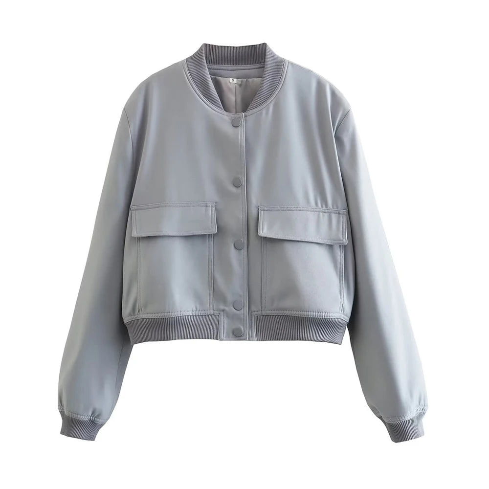 Women Fashion With Pockets Bomber Jacket Coats