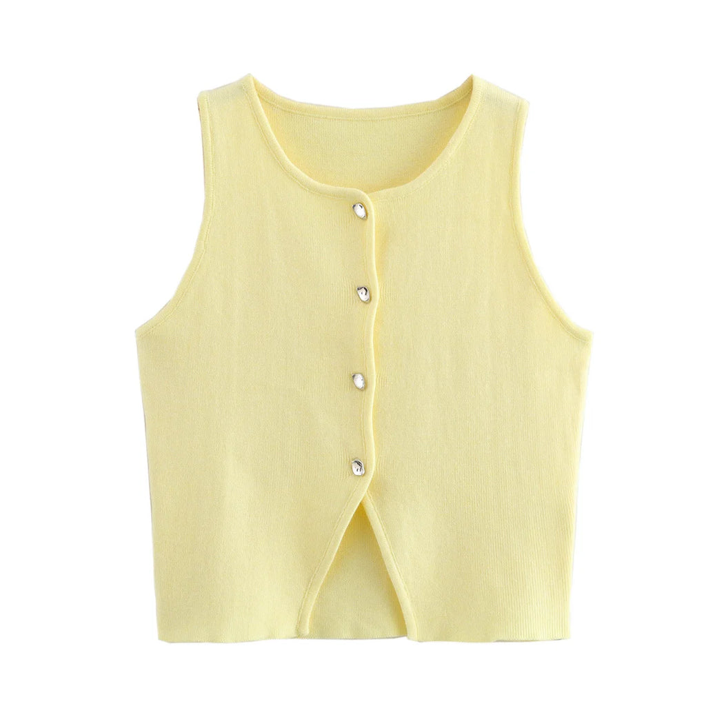 Women Button Short Tops Streetwear Vest