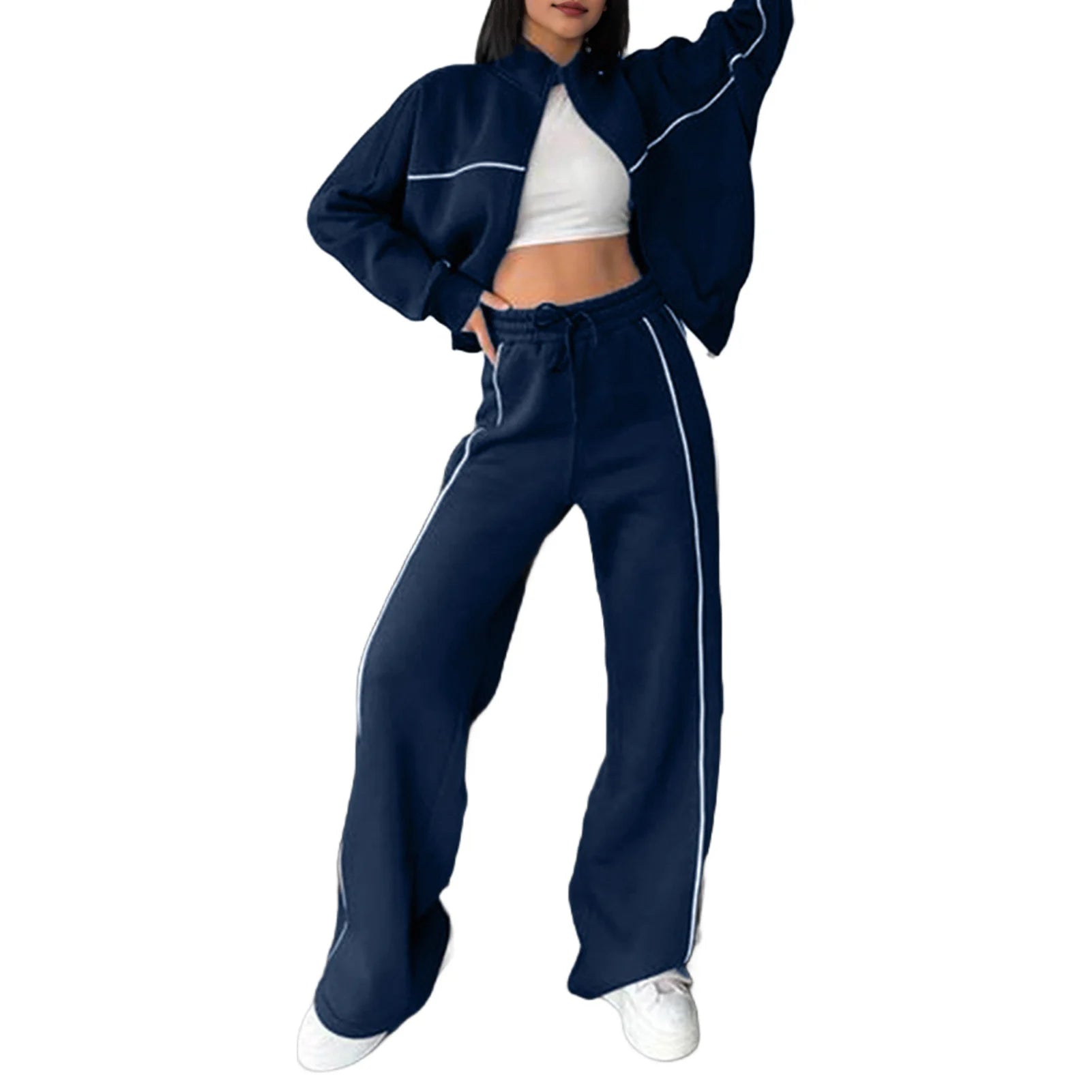 Women Sportwear Half-high Collar Pullover  Baggy Trousers