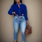 Women's Pure Color Jacket Single-breasted Baseball Jacket