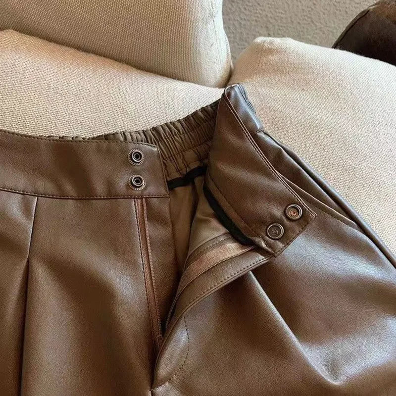 Women  Shorts Vintage High Waist Zipper Fly Pants \