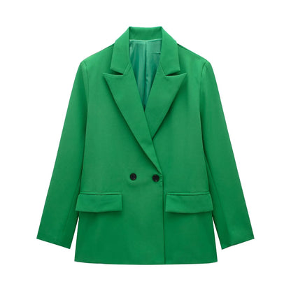 New Women's Solid Color Double breasted Loose Suit Coat for Women