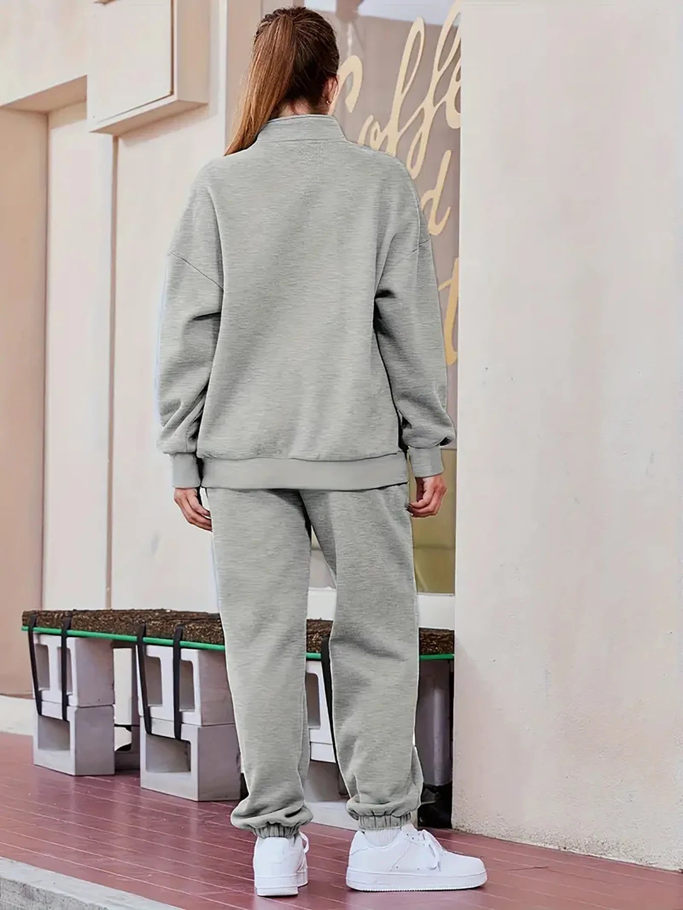 Women Pockets Down Collar Zipper Long Sleeve Pullover Sweatshirt