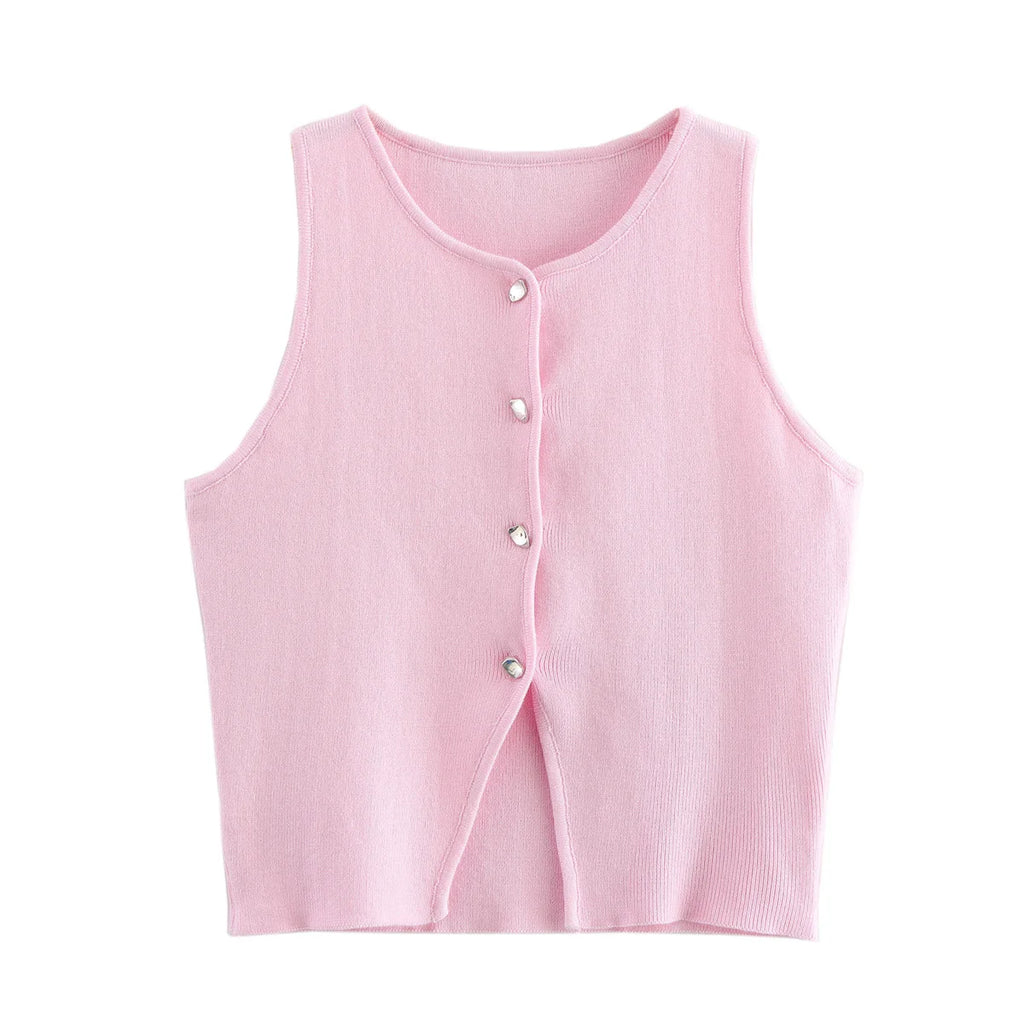 Women Button Short Tops Streetwear Vest